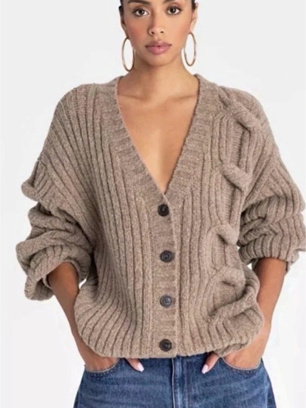 KBB by Kahlana The Cable Mix Cardi Cable Knit Cardigan Brown